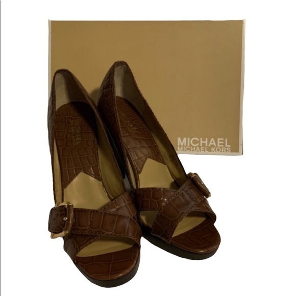 Michael Kors (EUC) Milan Crocco ALL LEATHER Peep Toe pump size 10 - Picture 7 of 14